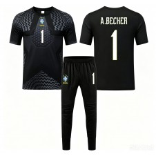Brasil Alisson Becker #1 Keeper Hjemmedraktsett Barn VM 2026 Kortermet (+ korte bukser)